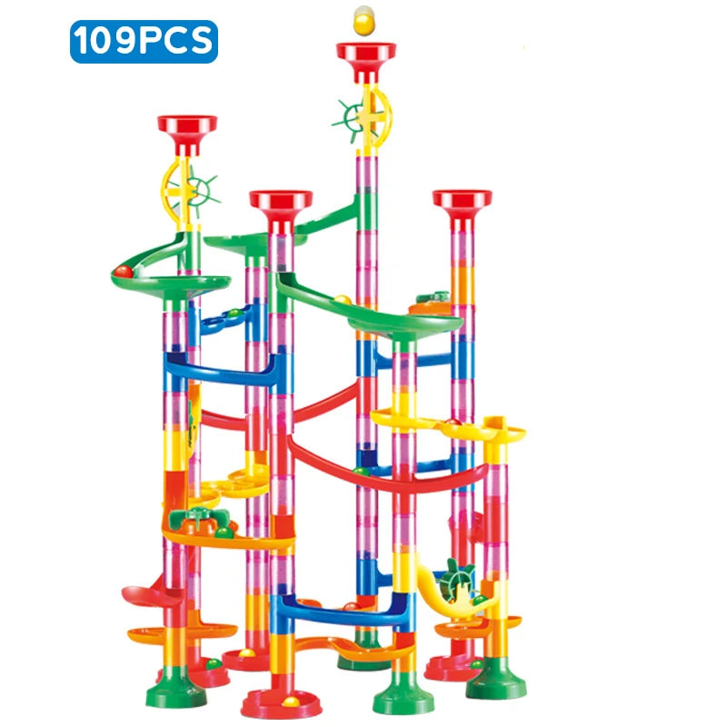Marble Run Race Track Building Blocks Kids 3D Maze Ball Roll Toy DIY Marble Run Race Coaster Set 80/105/109/133pc Christmas Gift Purest Peak